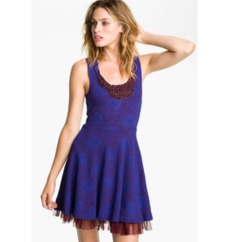 NWOT SIZE M We The Free Purple Fit and Flare Mini Dress
