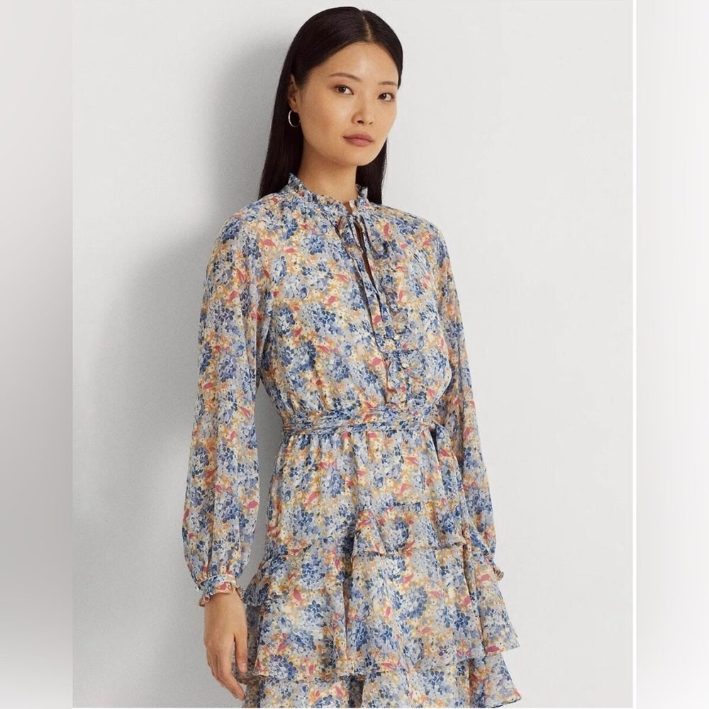 NWOT SIZE M GiGi New York Blue and Yellow Long Sleeve Dress