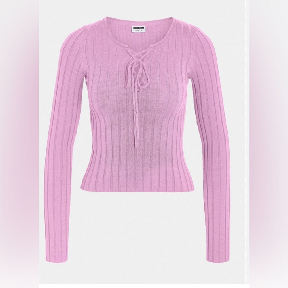 NWT SIZE SMALL Women's Pink Lace-Up Ribbed Top