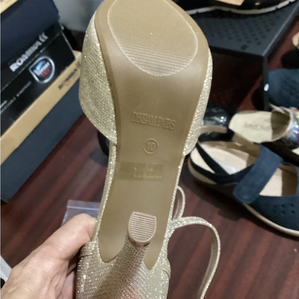 NEW SIZE 10 Dream Pairs Champagne Glitter Heels with Ankle Strap