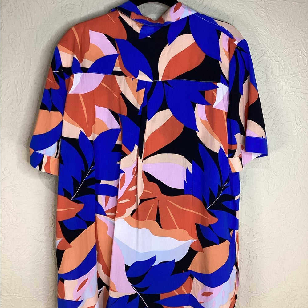 NWT SIZE L MINKPINK Blue and Orange Graphic Button Down Blouse