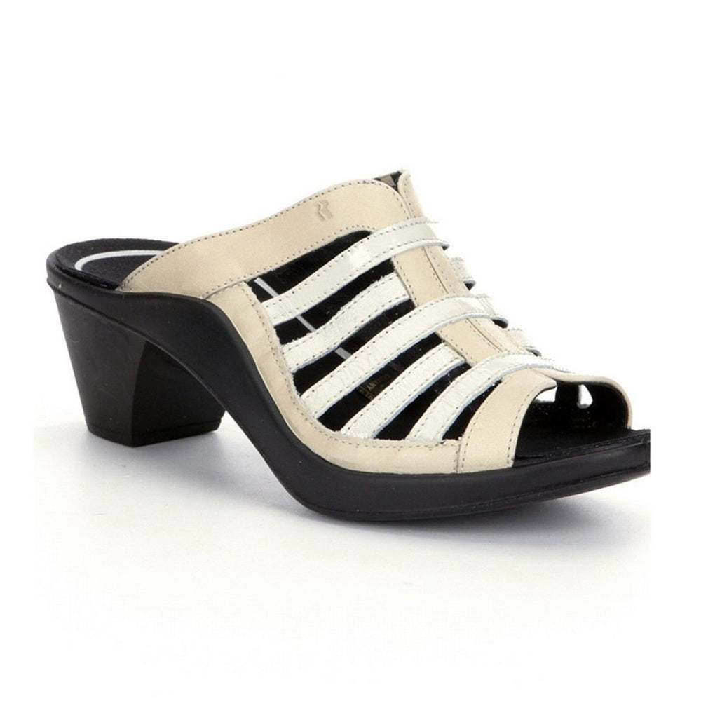 NEW SIZE 6-6 1/2 Romika Cream and Black Mules with Chunky Heel