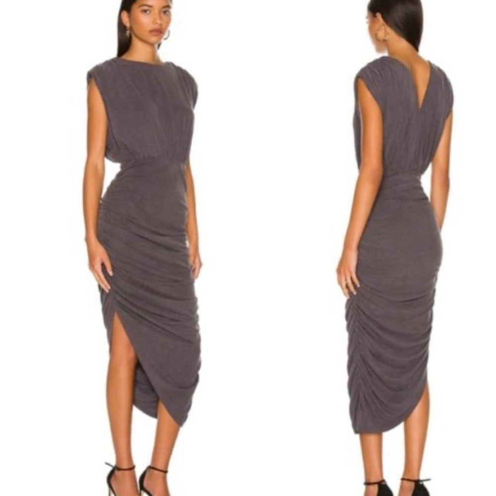 NWT SIZE SMALL Line & Dot Black Ruched Asymmetrical Sheath Dress