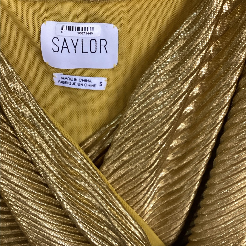 NWT SIZE SMALL SAYLOR Gold Ruffled Sweetheart Maxi Gown