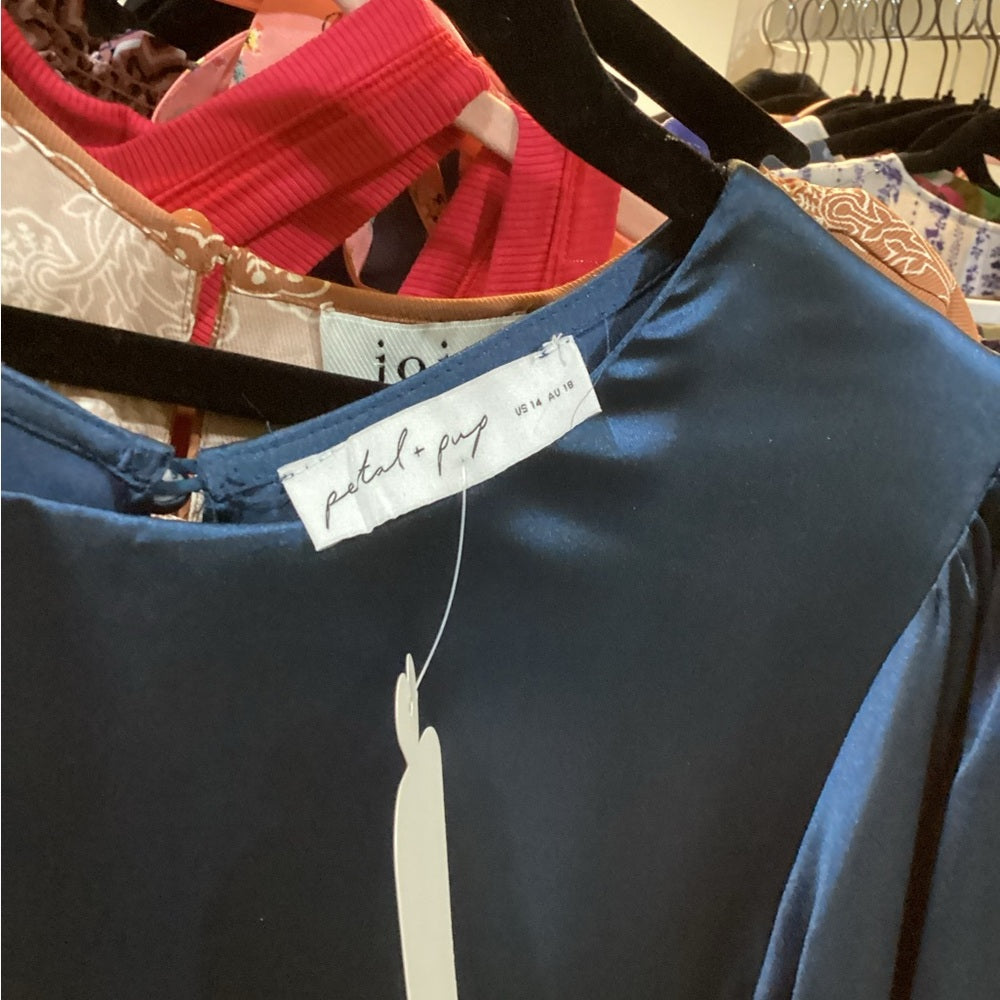 SIZE 14 Petal & Pup Blue Sheath Cocktail Dress with Bishop Sleeves