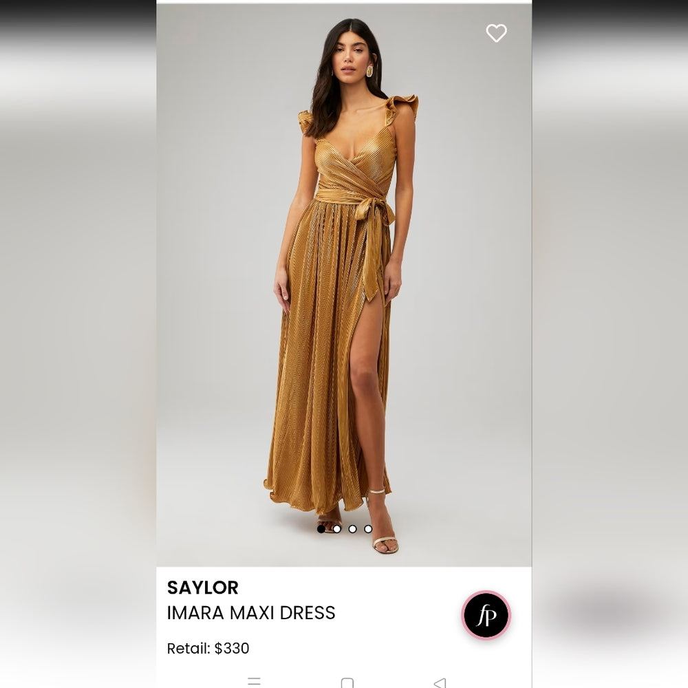 NWT SIZE SMALL SAYLOR Gold Ruffled Sweetheart Maxi Gown
