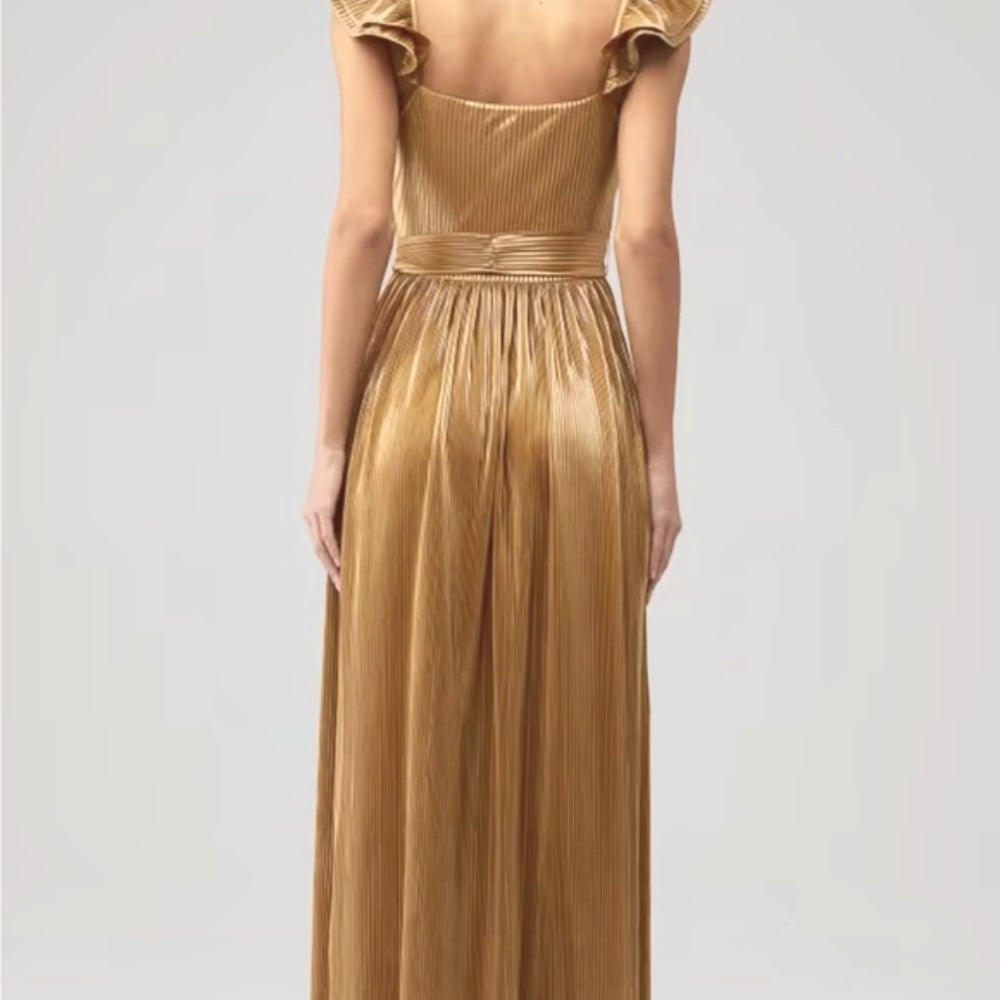 NWT SIZE SMALL SAYLOR Gold Ruffled Sweetheart Maxi Gown