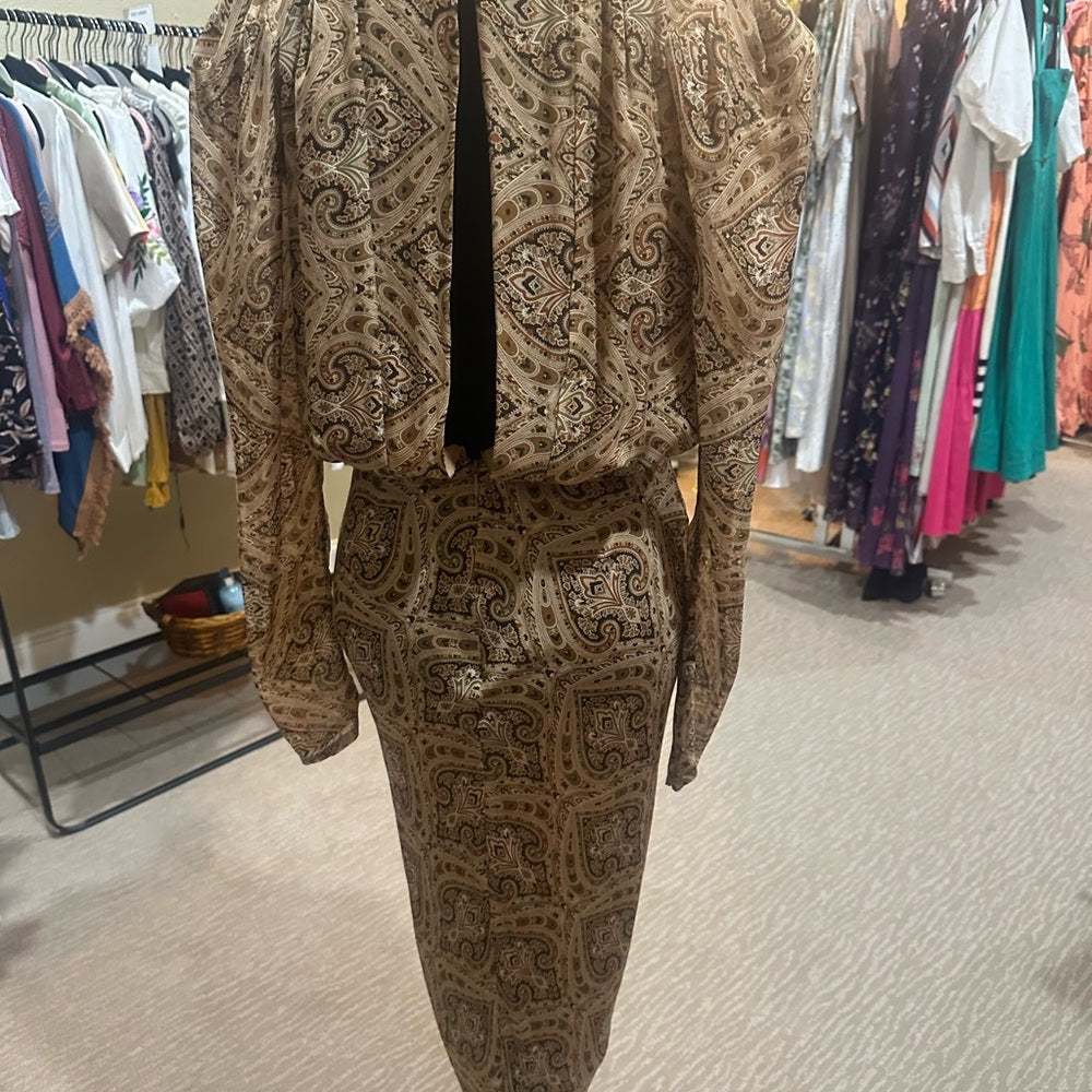 SIZE MEDIUM Ronny Kobo Brown Patterned Midi Dress