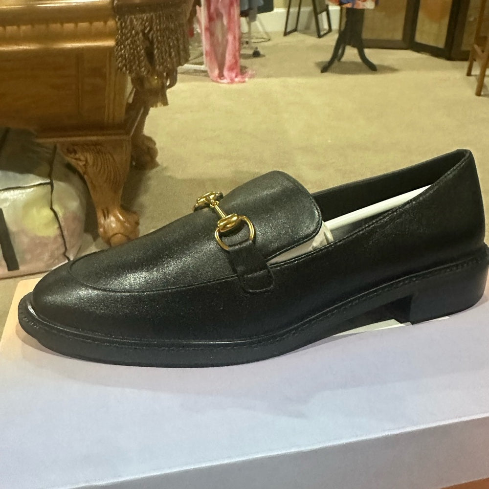 NEW SIZE 10 Black and Gold Leather Loafers with Gold Accent