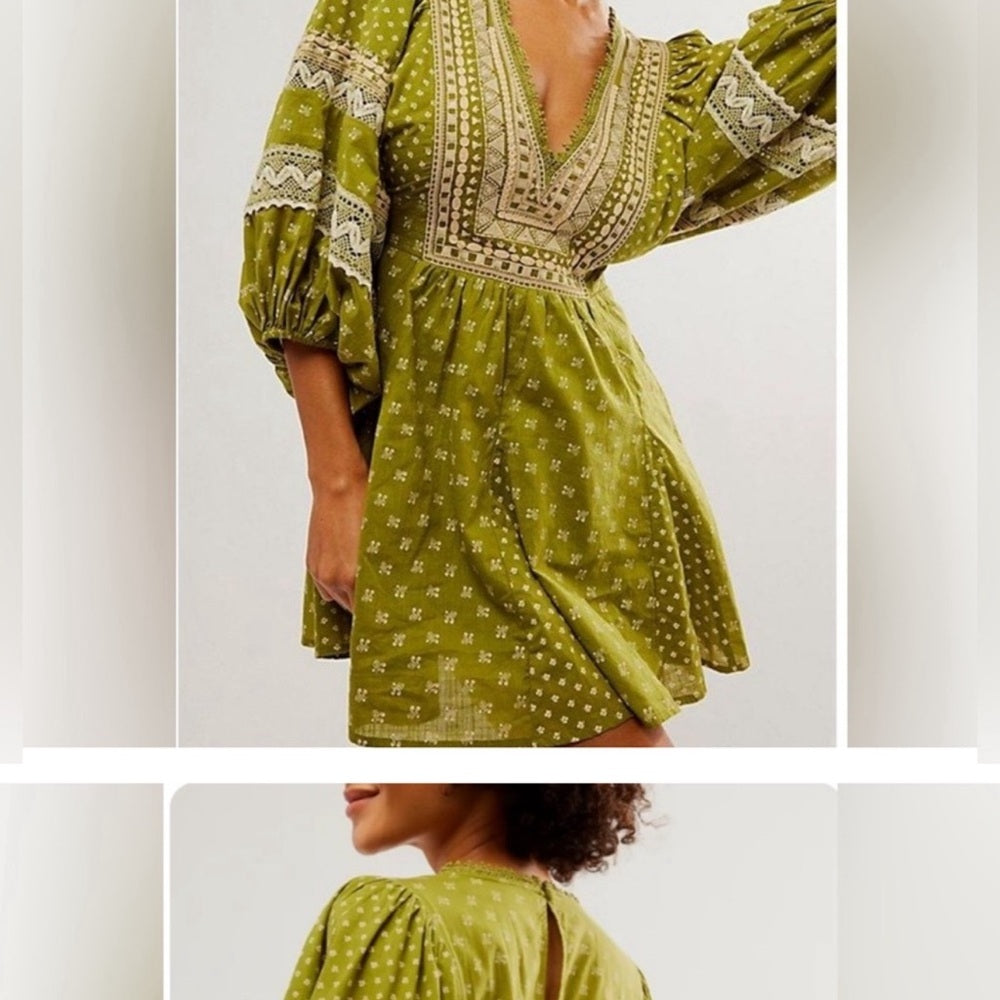 NWOT SIZE S Free People Green Wrap Tunic with Relaxed Bohemian Style