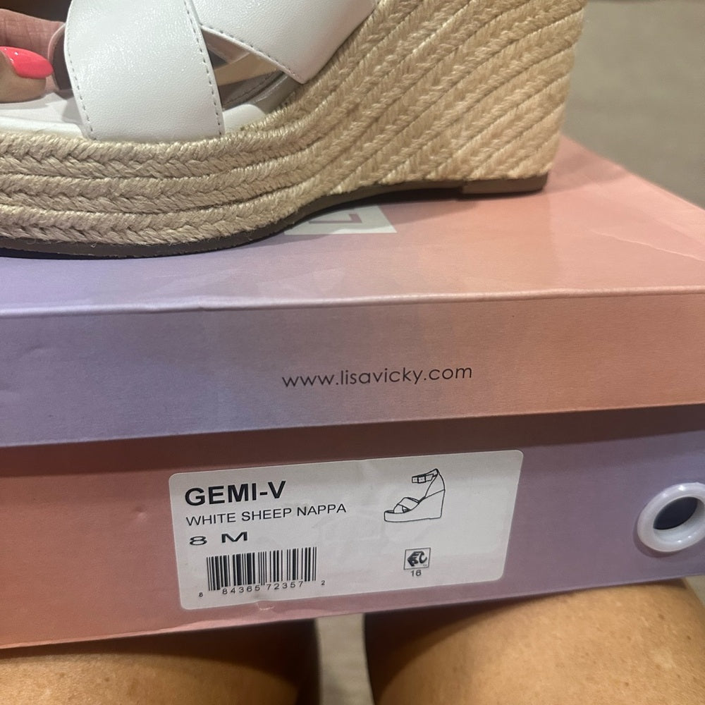 NEW SIZE 8 White and Tan Wedge Sandals with Espadrille Heel