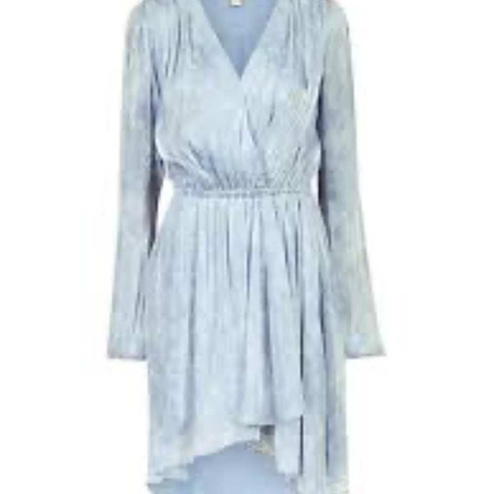 NWT SIZE XL Michael Kors Blue Asymmetrical Wrap Dress with Bishop Sleeves