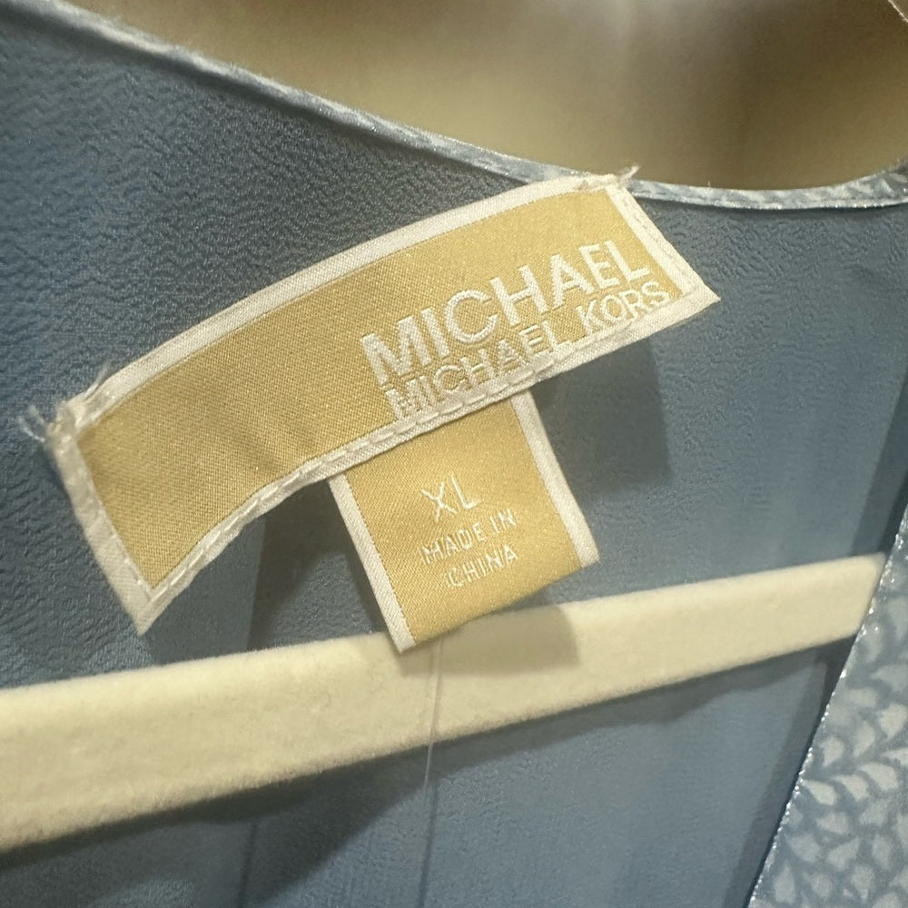 NWT SIZE XL Michael Kors Blue Asymmetrical Wrap Dress with Bishop Sleeves