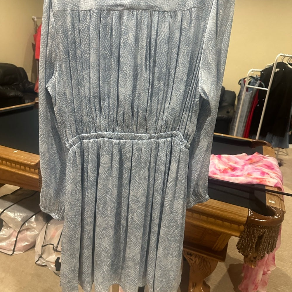 NWT SIZE XL Michael Kors Blue Asymmetrical Wrap Dress with Bishop Sleeves