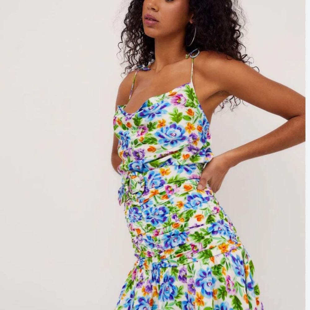 NWT SIZE M For Love And Lemons Blue and Green Mini Dress