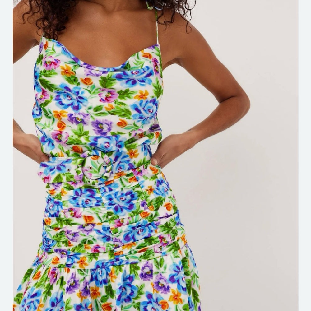 NWT SIZE M For Love And Lemons Blue and Green Mini Dress