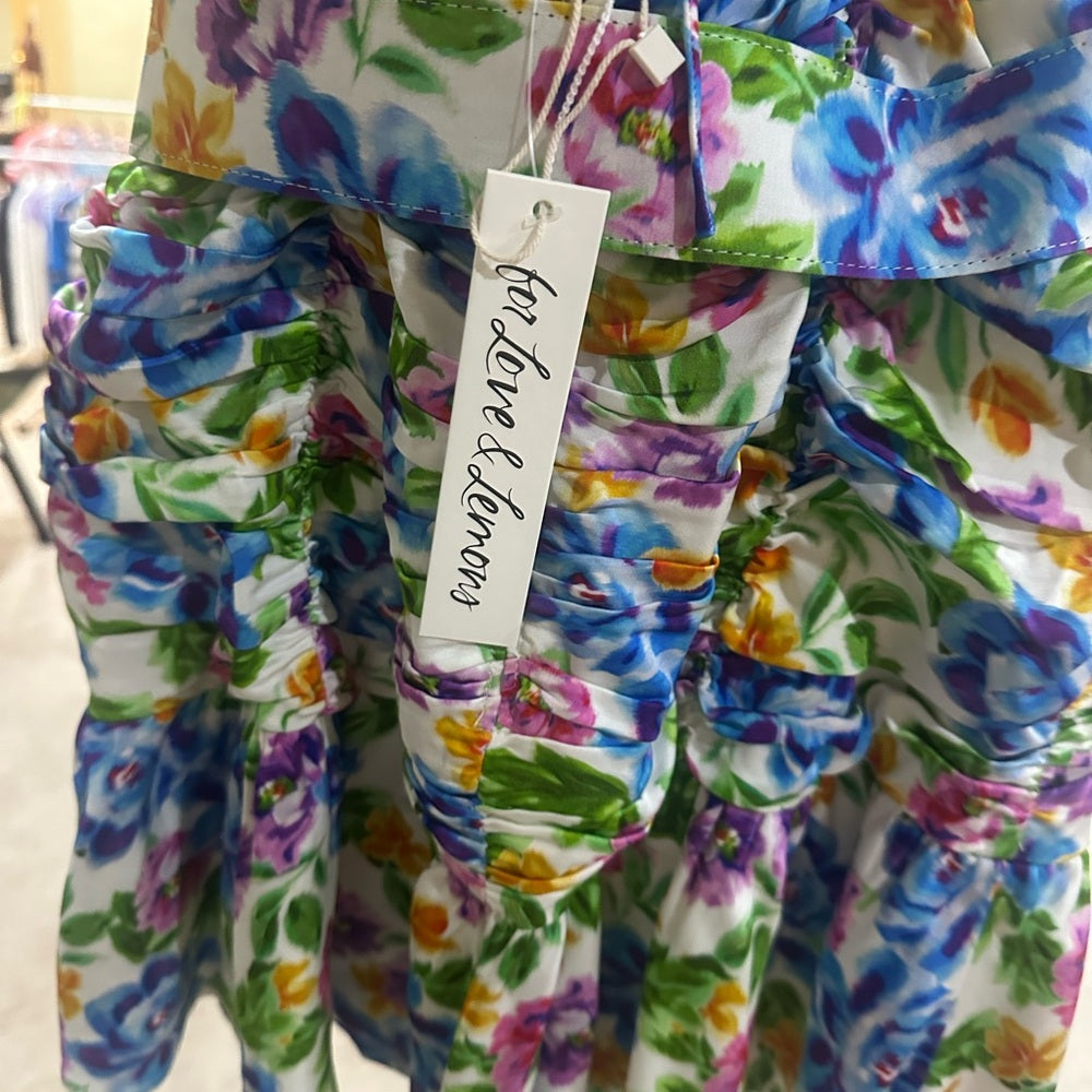 NWT SIZE M For Love And Lemons Blue and Green Mini Dress