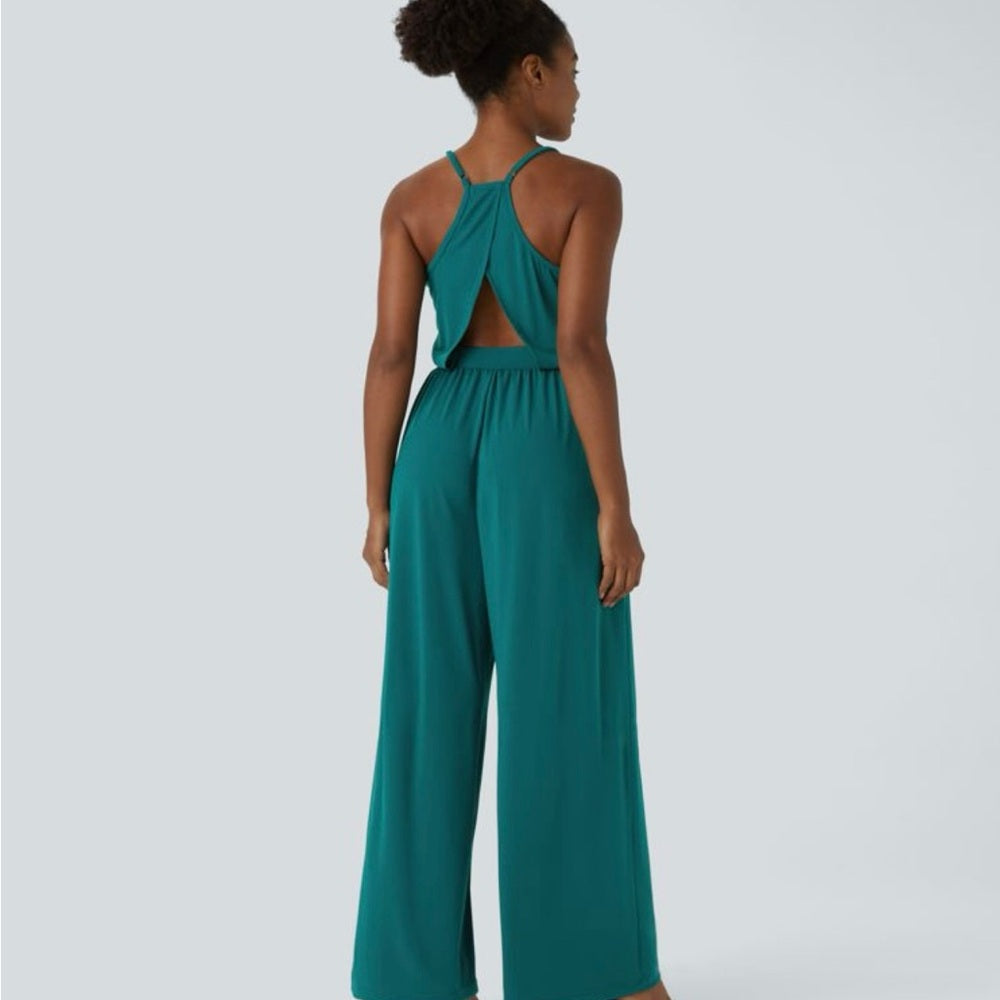 NWOT SIZE XL HALARA Green Jumpsuit with Elegant Wide-Leg Design