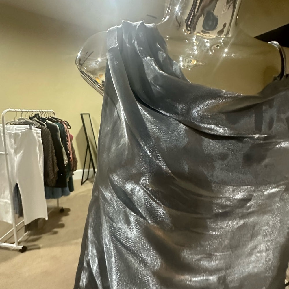 NWOT SIZE S Free People Silver Asymmetrical Ruched Tank