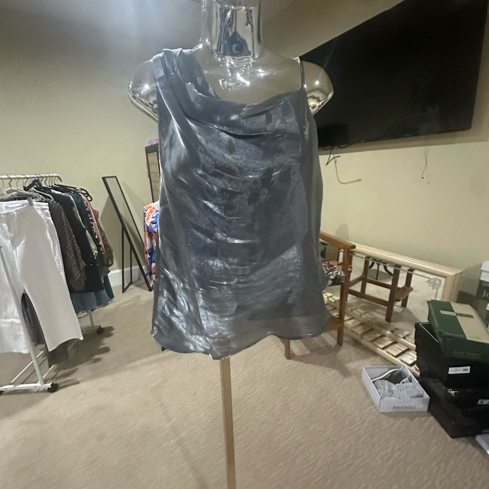 NWOT SIZE S Free People Silver Asymmetrical Ruched Tank