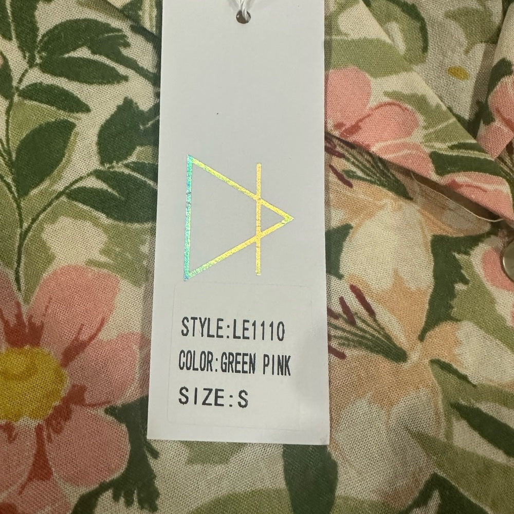 NWT SIZE S Sage Pink and Green Boxy Button Down Shirt