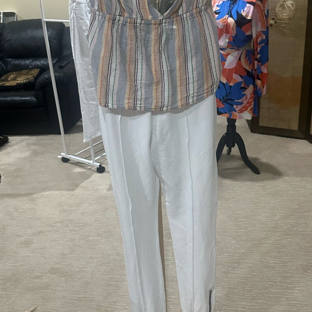 NWT SIZE S Cotton Citizen White Sweatpants with Relaxed Fit and Ankle Zippers