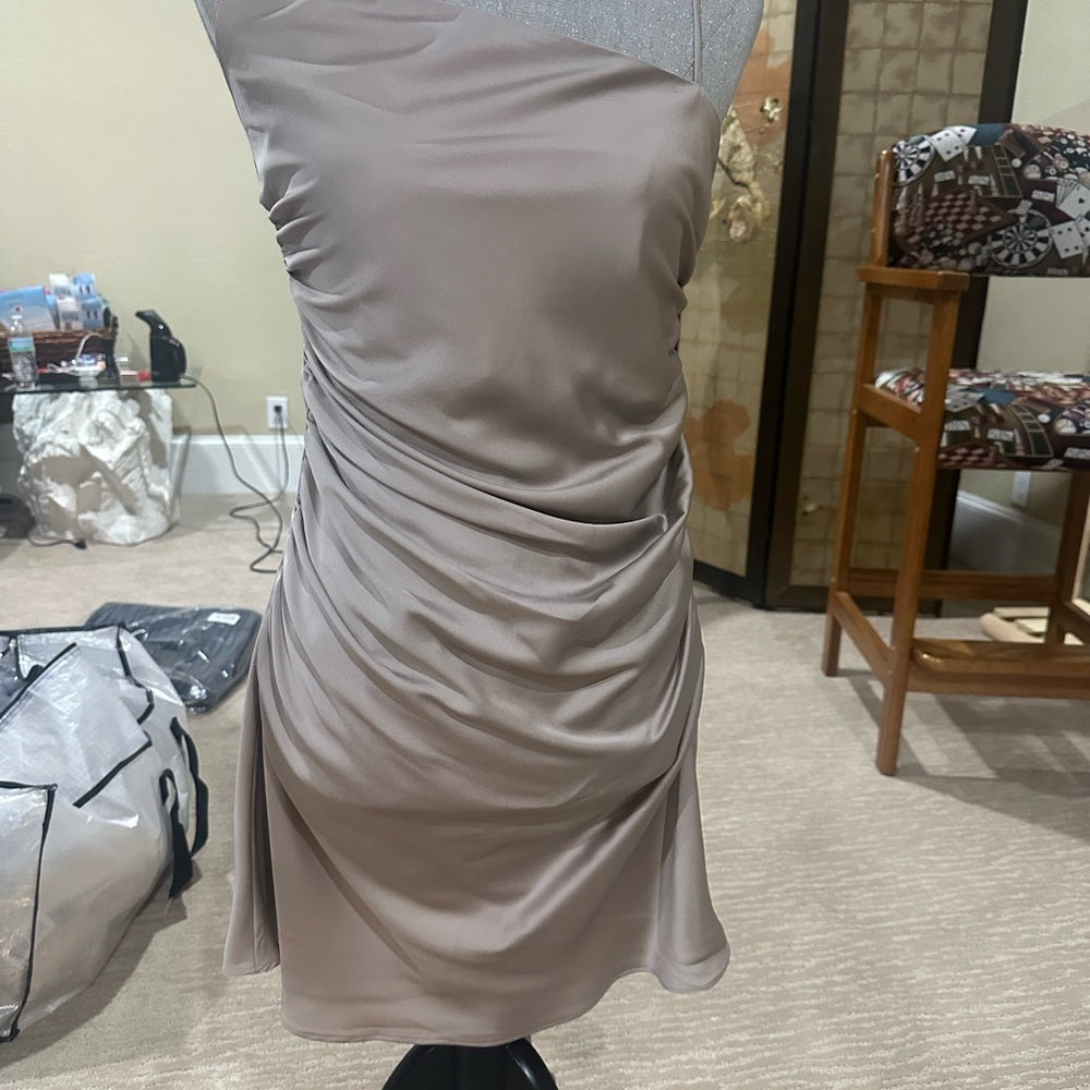 NWT SIZE XS/S/L Line & Dot Tan Ruched Sheath Dress