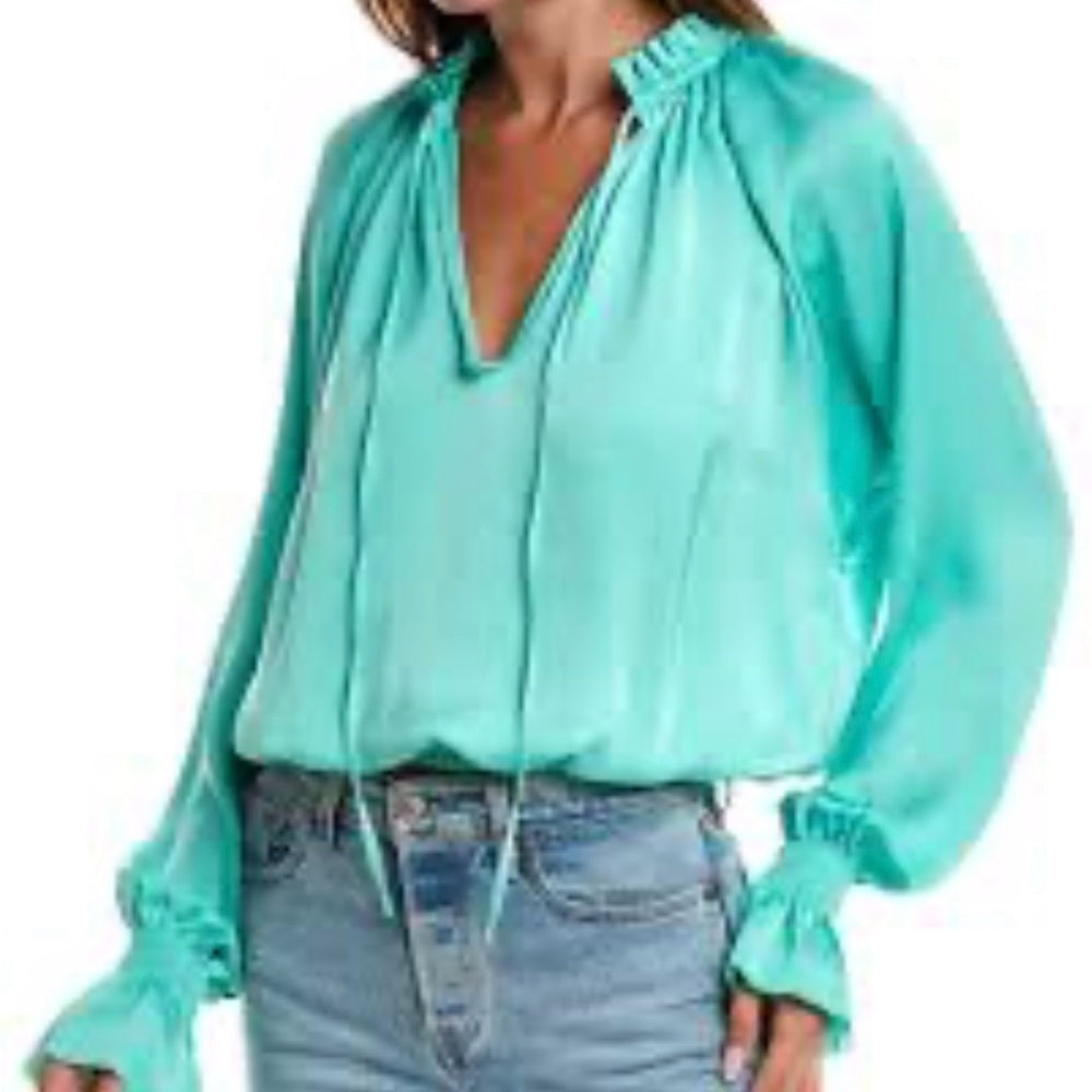 NWT SIZE XS Ramy Brook Green Relaxed Long Sleeve Blouse