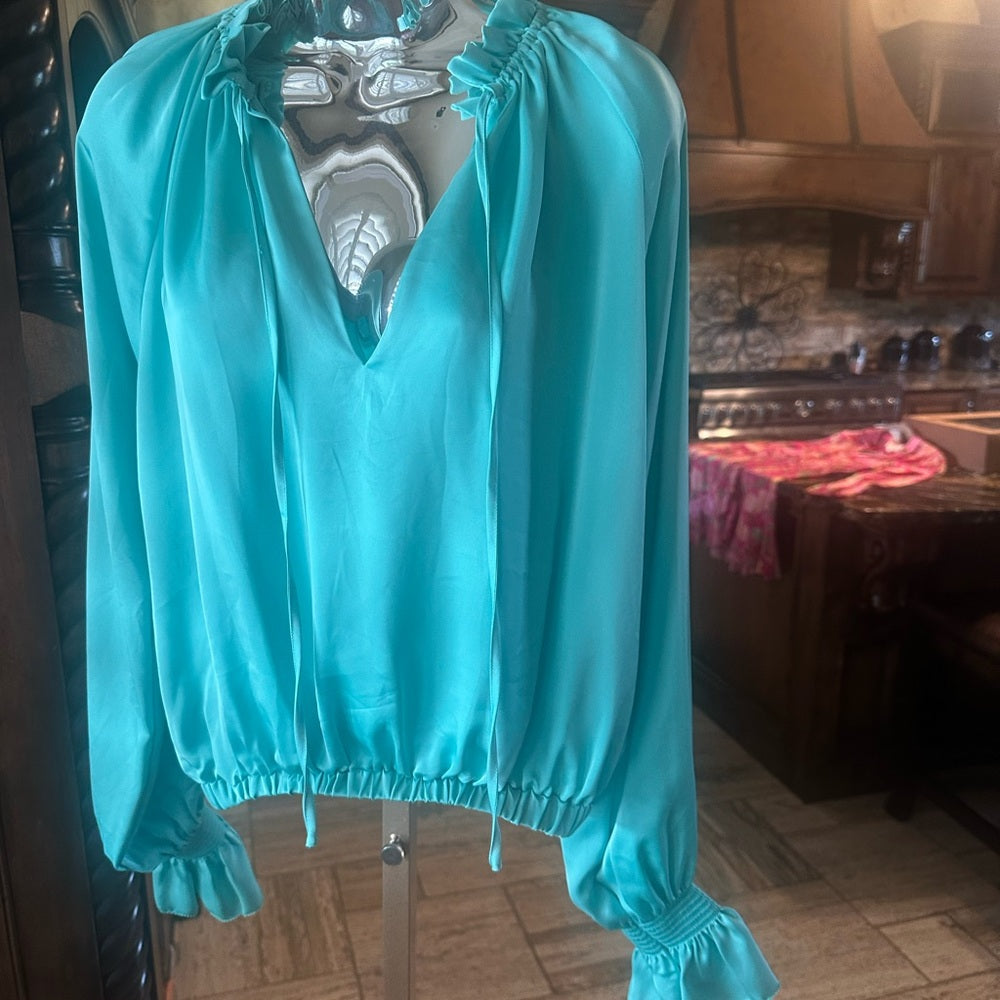 NWT SIZE XS Ramy Brook Green Relaxed Long Sleeve Blouse