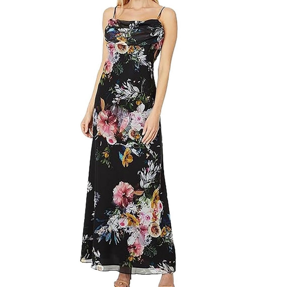 NWT size 14 Betsy & Adam Black Pink Maxi Sundress Spaghetti Strap
