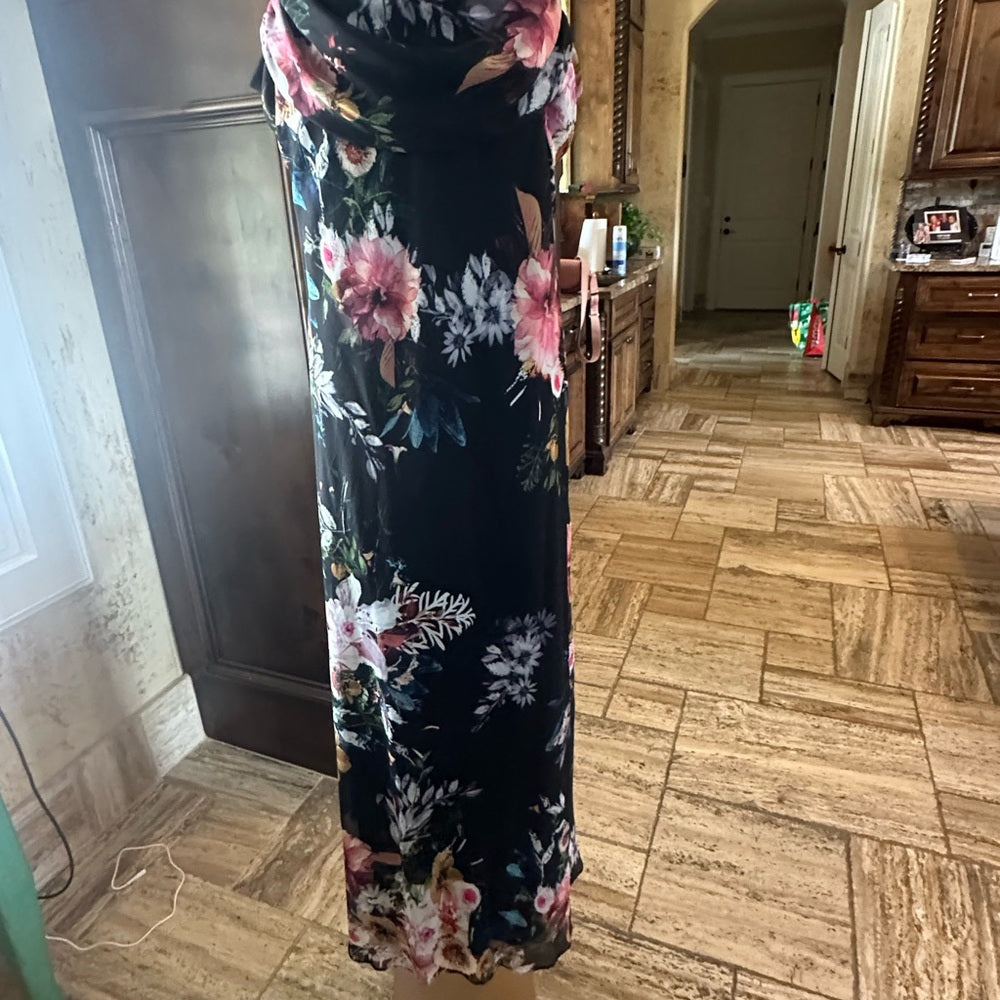 NWT size 14 Betsy & Adam Black Pink Maxi Sundress Spaghetti Strap