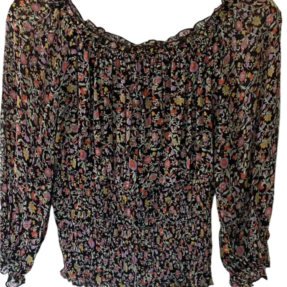 NWT SIZE S Anthropologie Black and White Off-the-Shoulder Puff Sleeve Blouse
