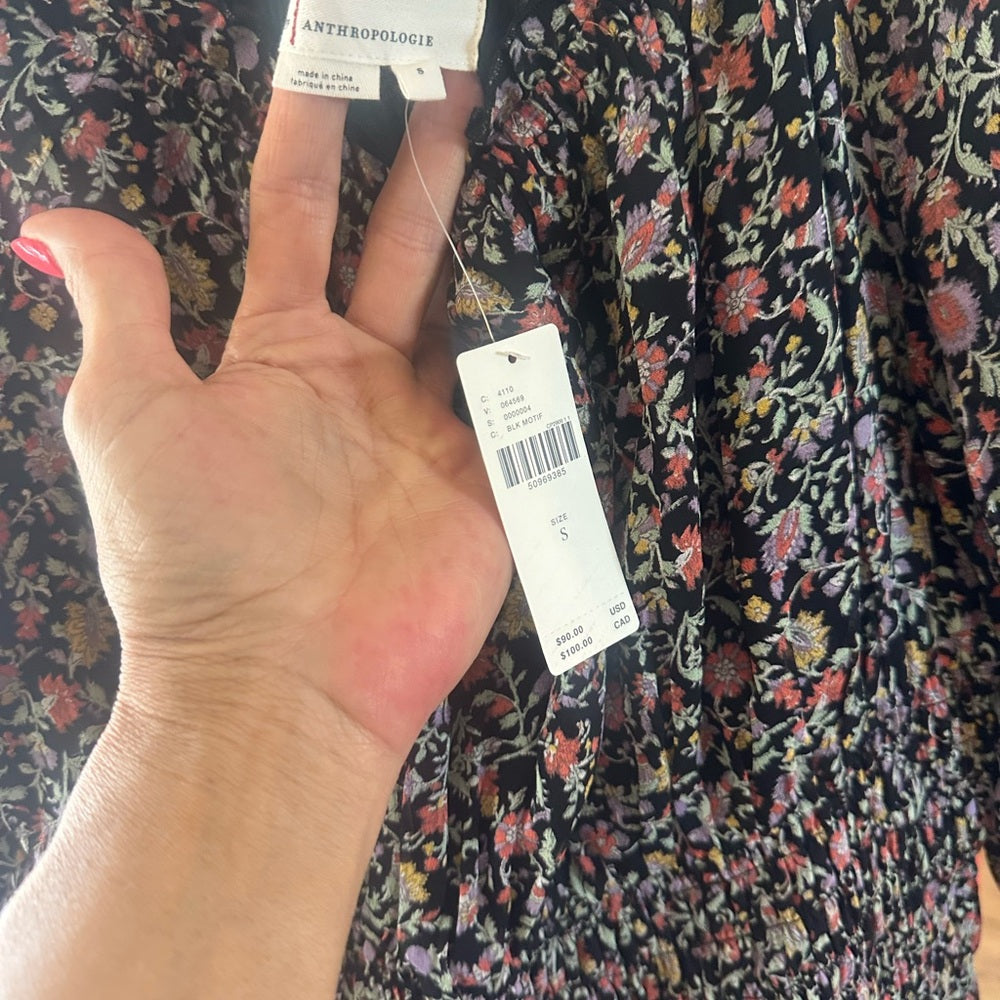 NWT SIZE S Anthropologie Black and White Off-the-Shoulder Puff Sleeve Blouse
