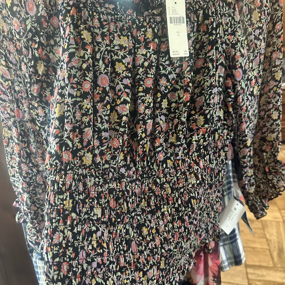 NWT SIZE S Anthropologie Black and White Off-the-Shoulder Puff Sleeve Blouse