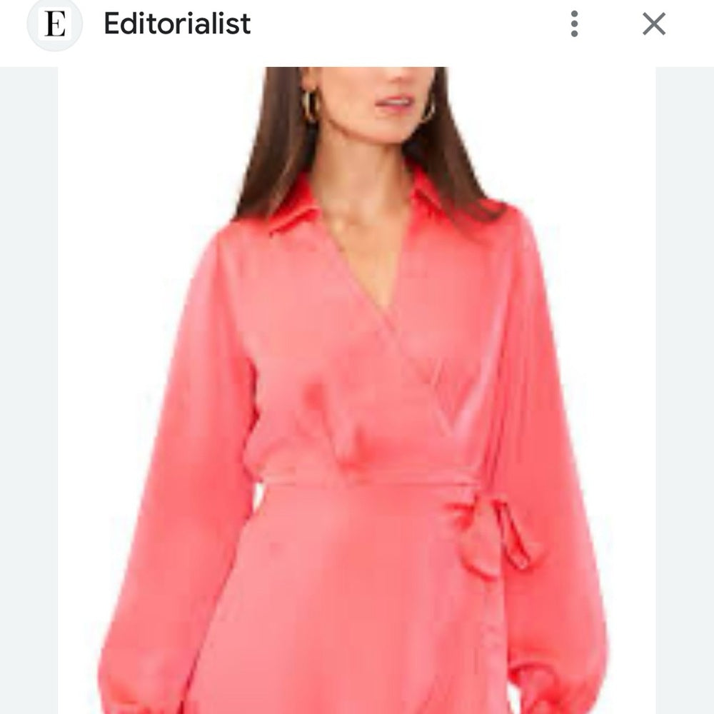 NWT SIZE L Vince Camuto Pink Wrap Tie Front Cocktail Dress