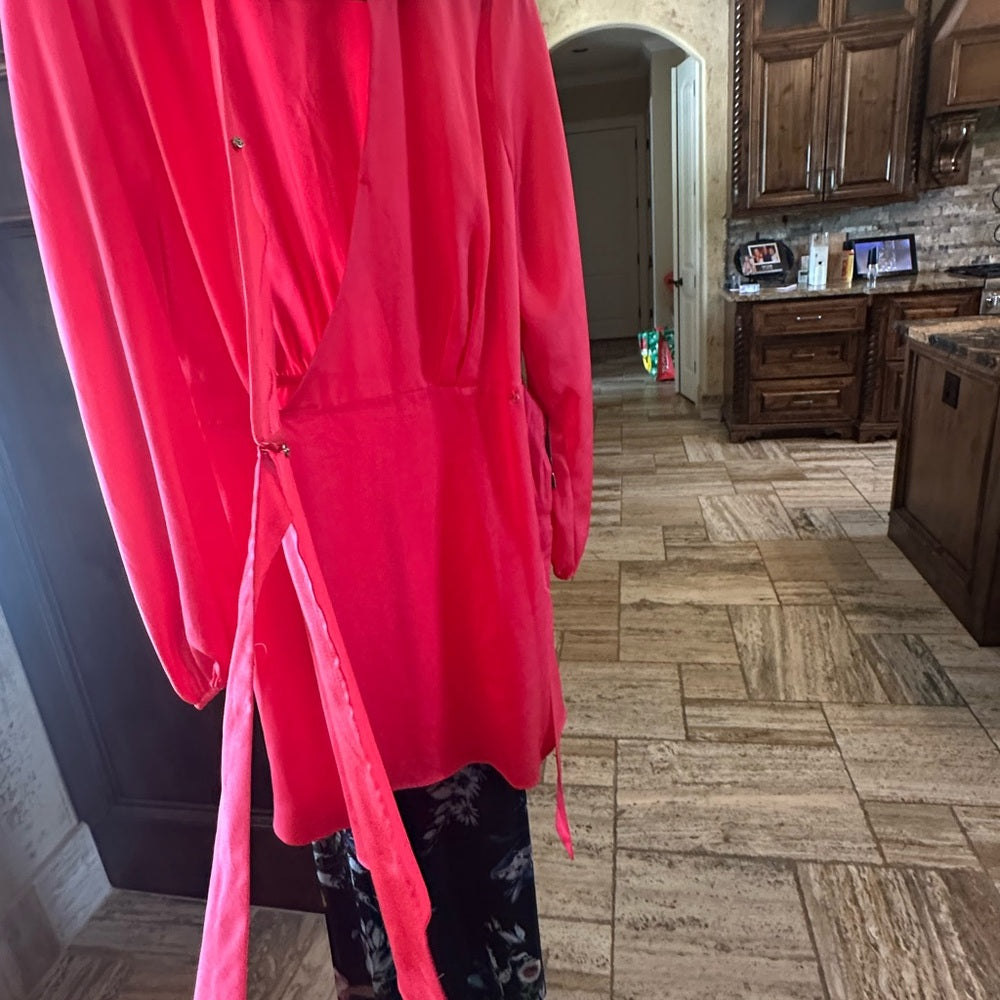 NWT SIZE L Vince Camuto Pink Wrap Tie Front Cocktail Dress