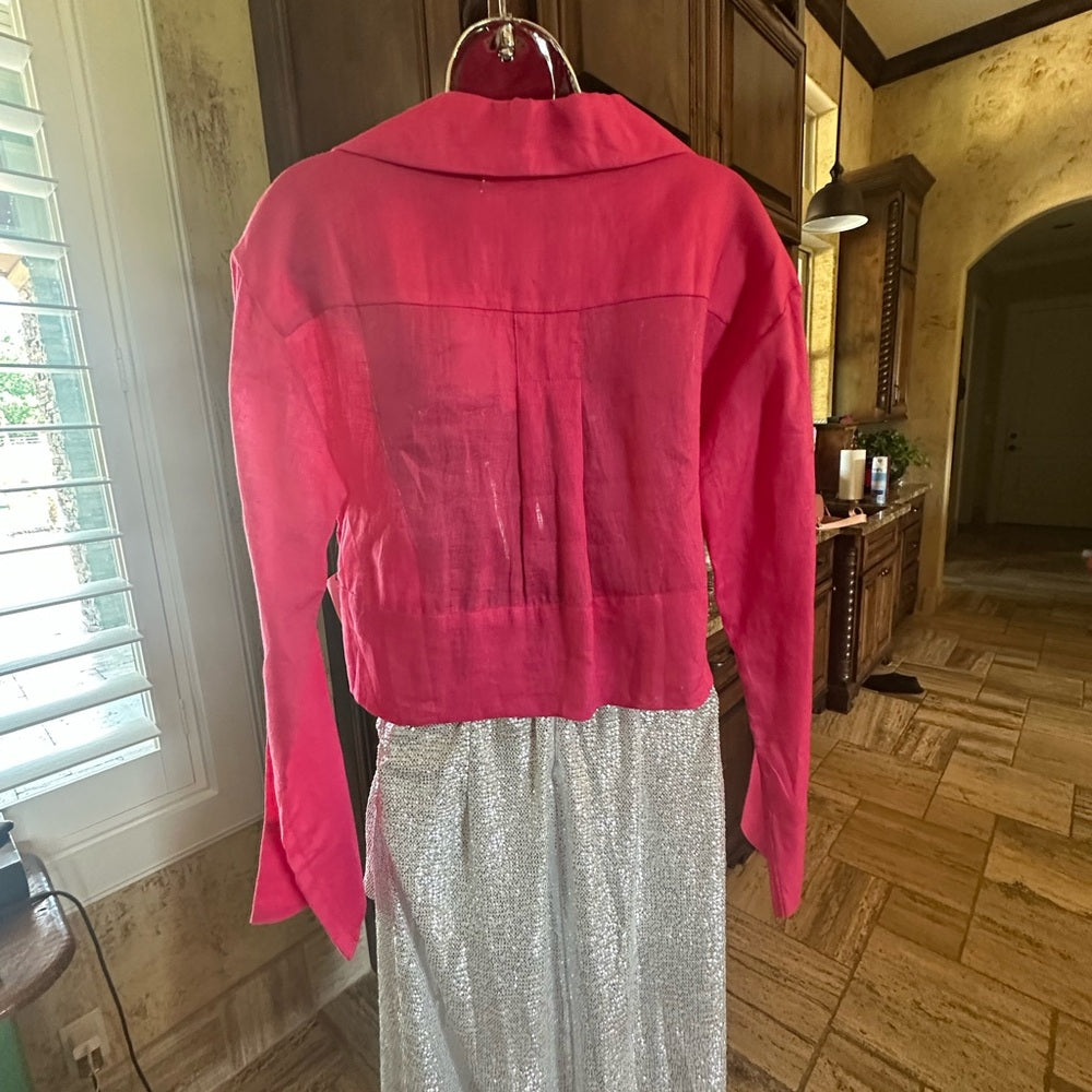 NWT SIZE XS Equipment Hot Pink Long Sleeve Cropped Shirt