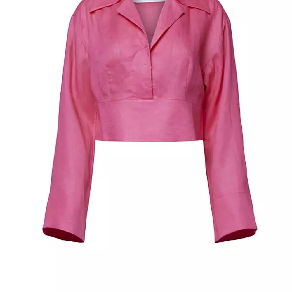 NWT SIZE XS Equipment Hot Pink Long Sleeve Cropped Shirt