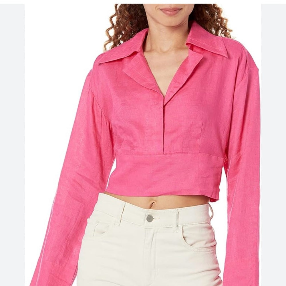 NWT SIZE XS Equipment Hot Pink Long Sleeve Cropped Shirt