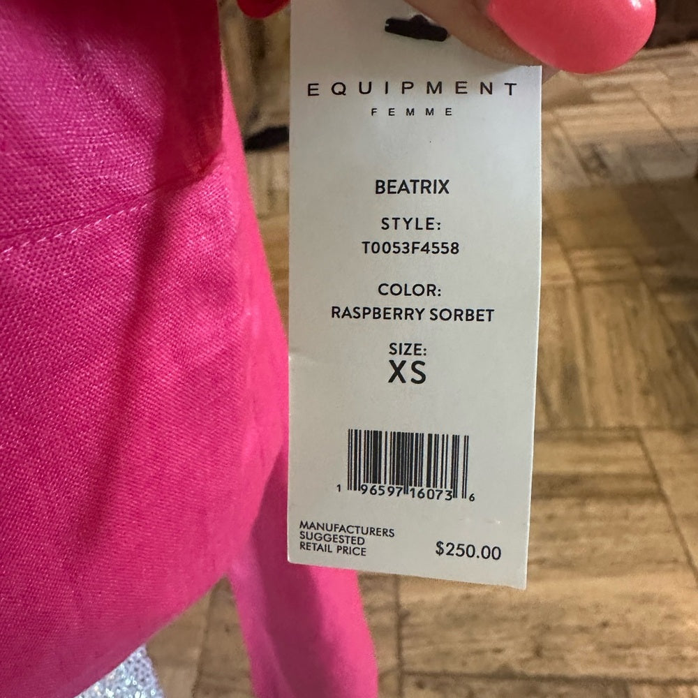 NWT SIZE XS Equipment Hot Pink Long Sleeve Cropped Shirt