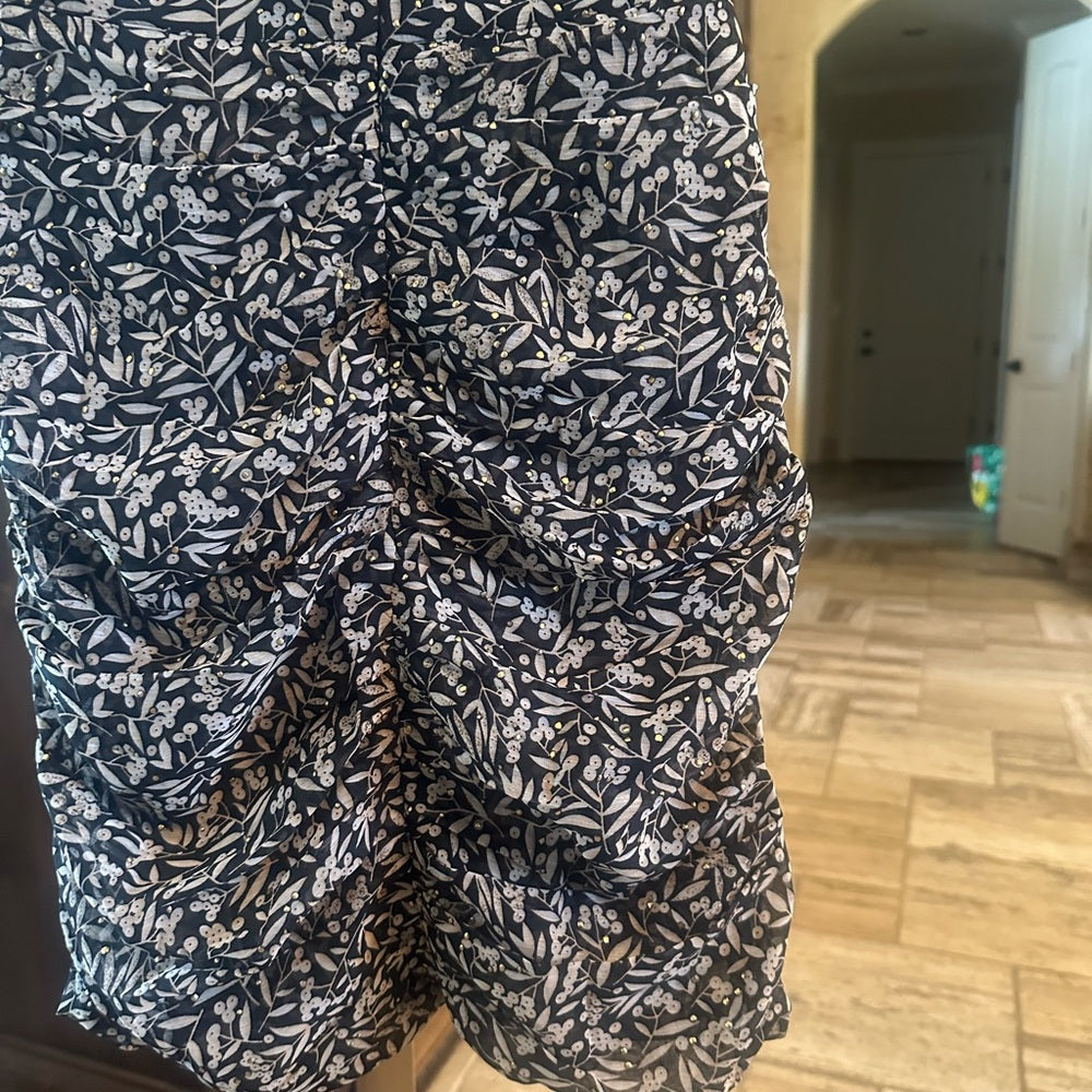 NWT SIZE XS/S Sabina Musayev Black and White Ruched Mini Skirt