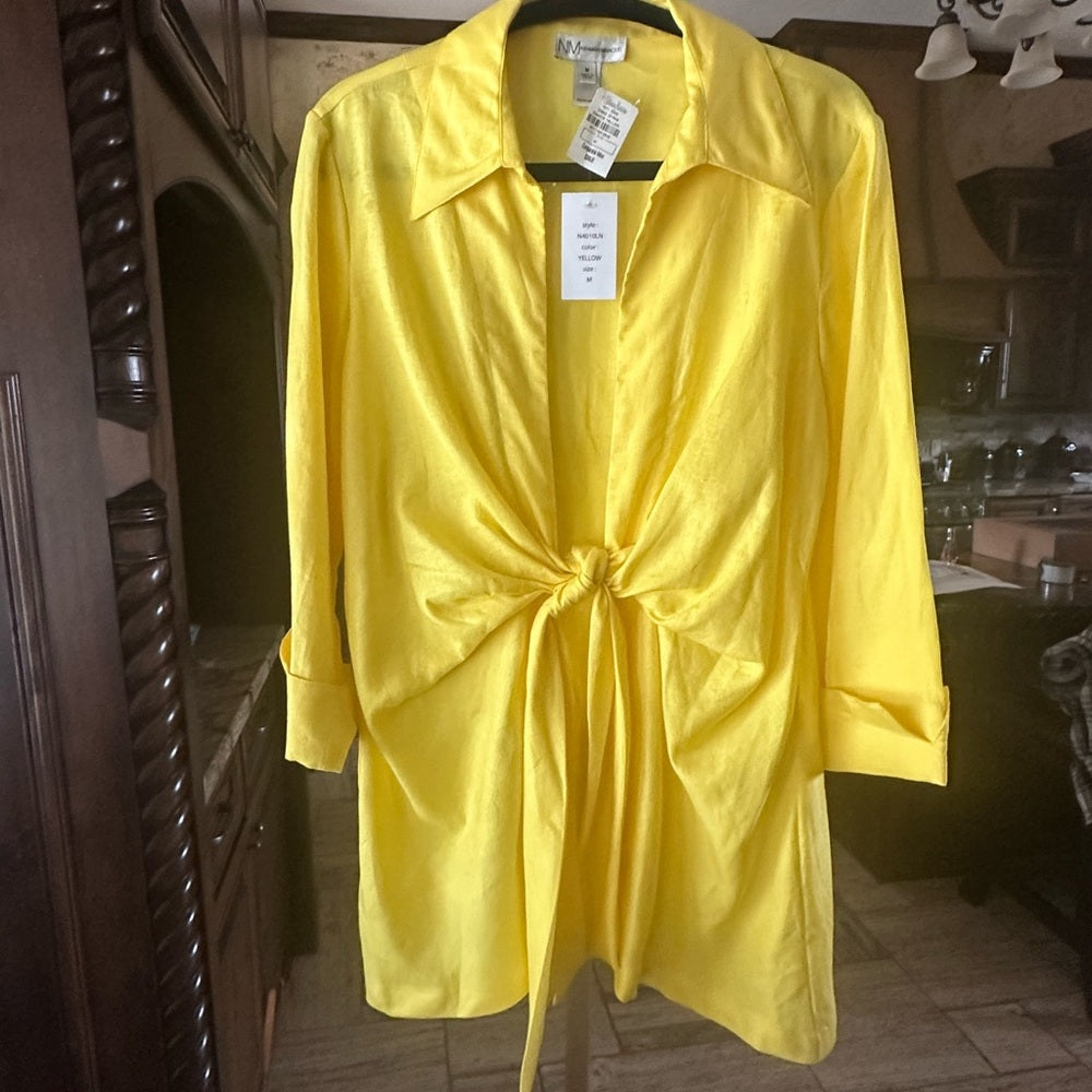 NWT SIZE M Neiman Marcus Yellow Blazer with Asymmetrical Tie-Front