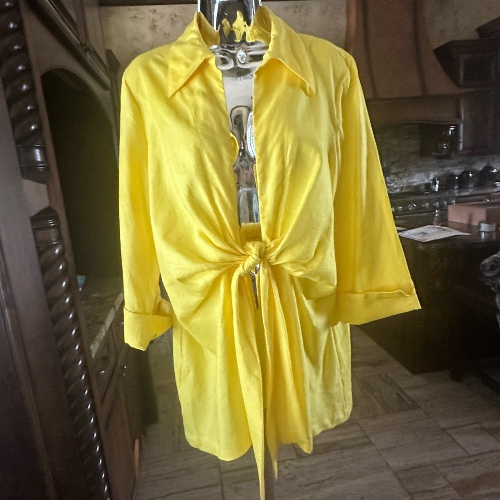 NWT SIZE M Neiman Marcus Yellow Blazer with Asymmetrical Tie-Front