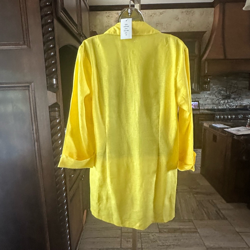 NWT SIZE M Neiman Marcus Yellow Blazer with Asymmetrical Tie-Front