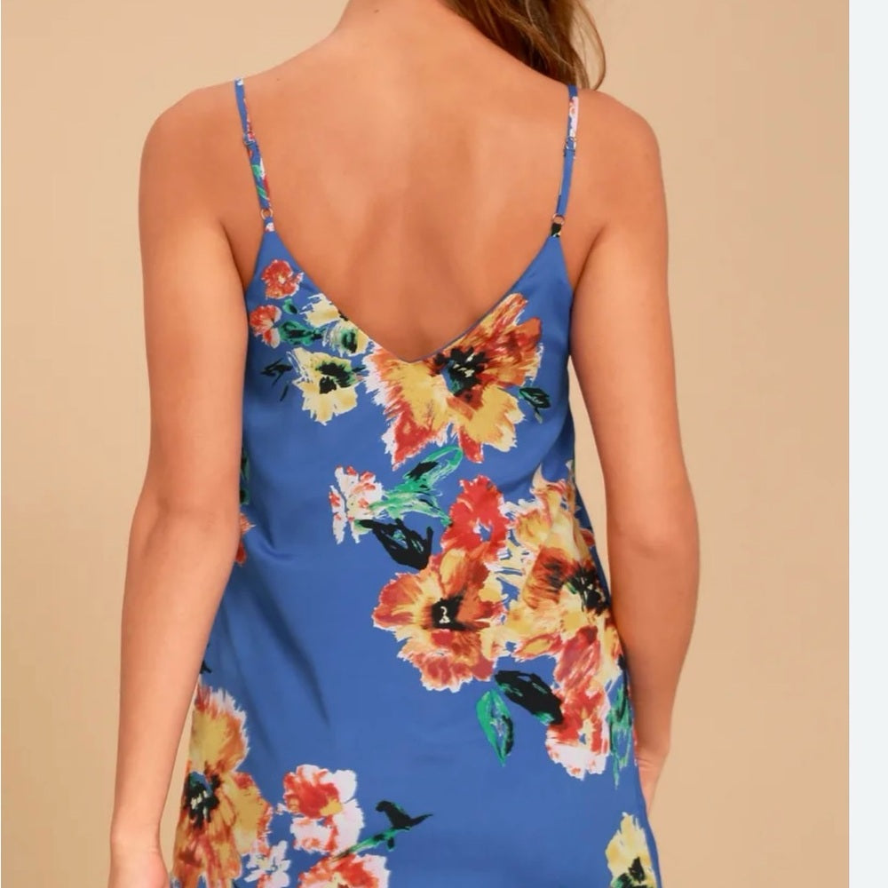 SIZE S Lulu's Blue Yellow Spaghetti Strap Slip Dress