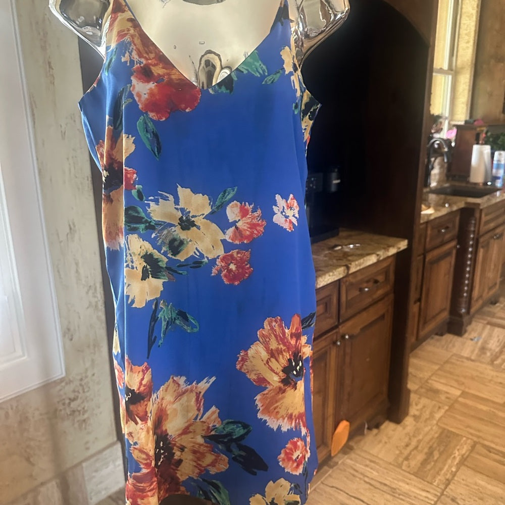 SIZE S Lulu's Blue Yellow Spaghetti Strap Slip Dress