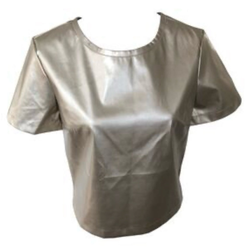 NWT SIZE MGold Shimmer Boxy Short Sleeve Tee