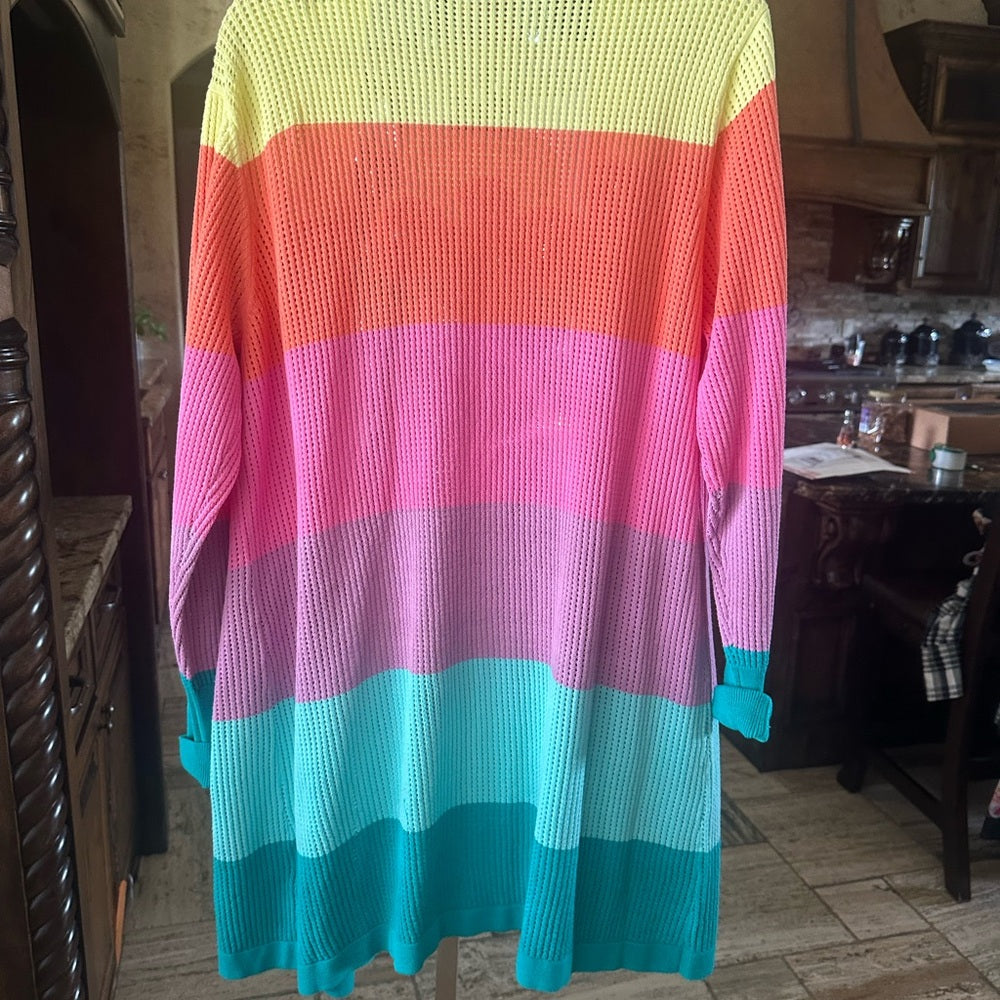 NWR SIZE XL Cheerful Pink and Orange Cardigan Sweater