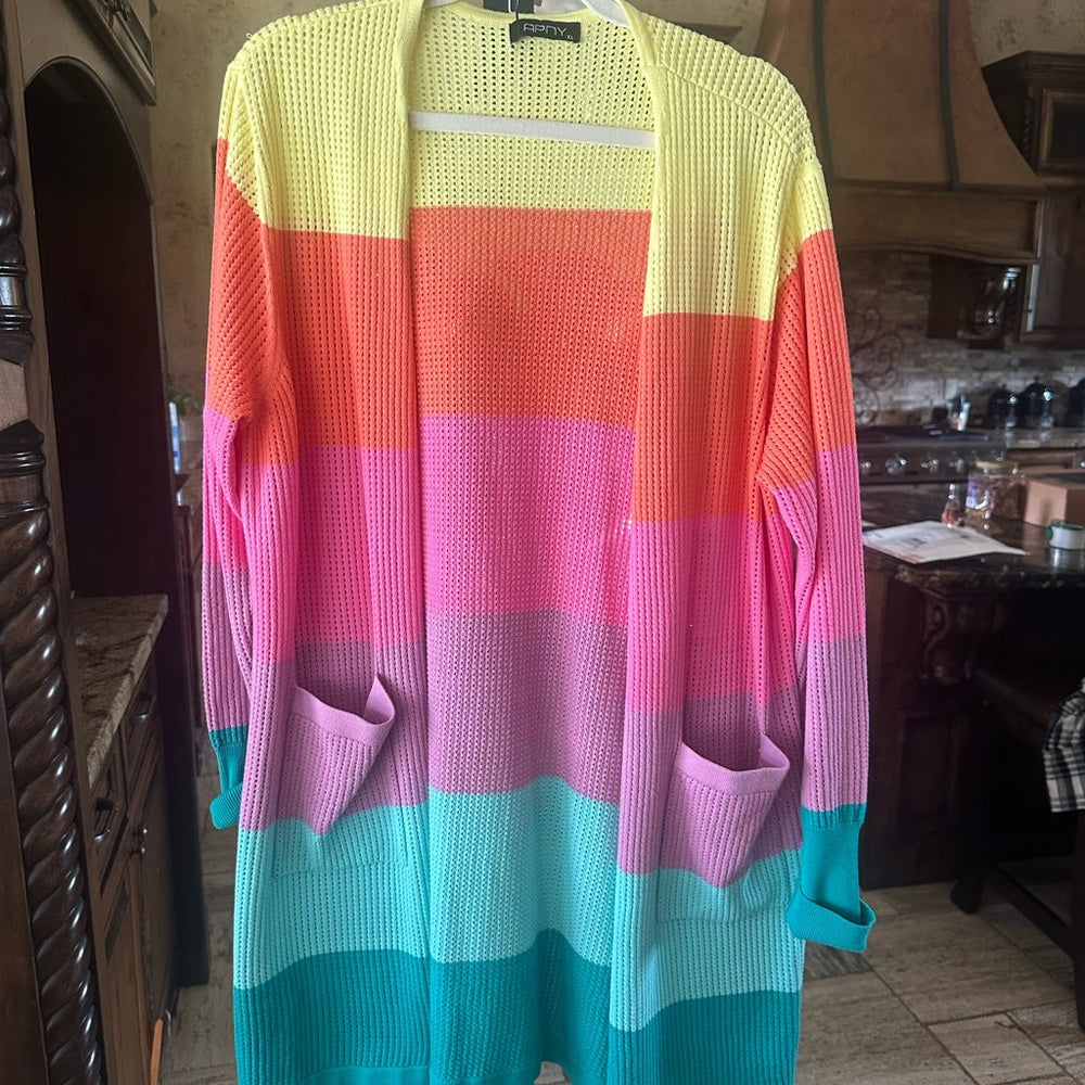 NWR SIZE XL Cheerful Pink and Orange Cardigan Sweater