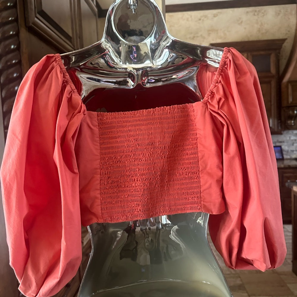 SIZE 4 Tanya Taylor Pink Off-the-Shoulder Ruched Blouse
